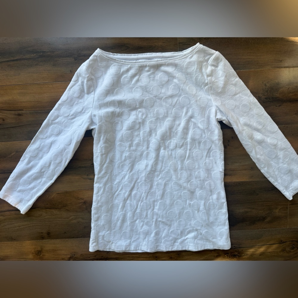Talbots White Textured Polka Dot Knit Top XS Long Sleeve Stretch